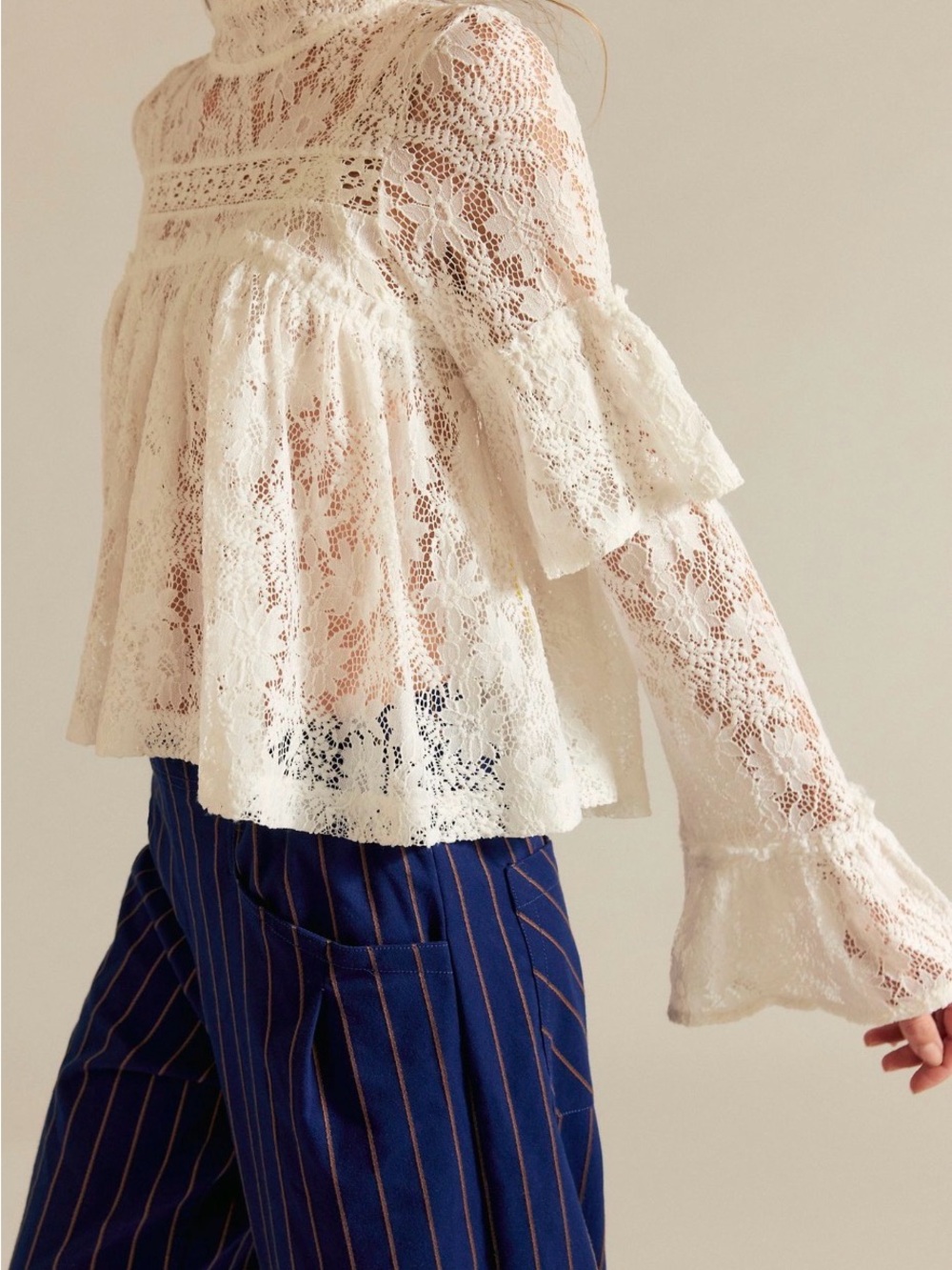 Free People Lilabeth Lace Top in Clean Ivory (size Large) - Picture 2 of 6